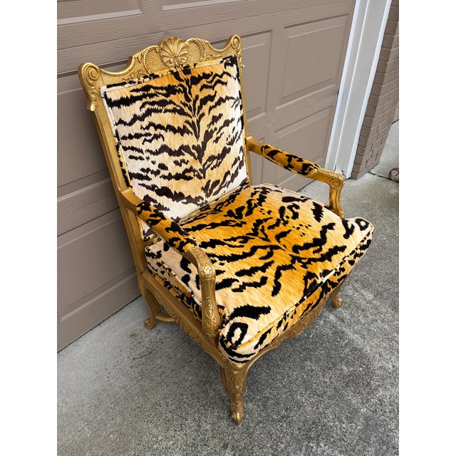 Wood Antique French Regency Giltwood Fauteuil in Scalamandré “Le Tigre” Silk Velvet For Sale - Image 7 of 15