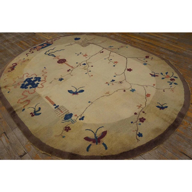 1920s Chinese Oval Art Deco Carpet ( 6'2'' x 7'9'' - 188 x 236 ) Antique 1920s Ivory Beige Cream White Oval Hand Knotted...