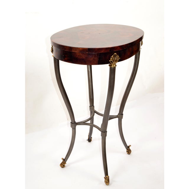 Ethan Allen Hollywood Regency Style Accent Oval Side Table Faux Tessellated Horn Brass Decor For Sale - Image 12 of 12