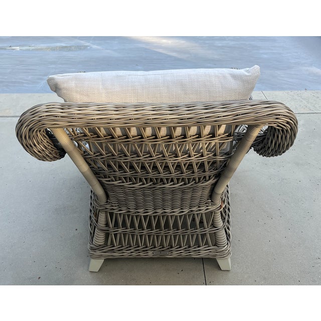 FRAME: ALUMINUM WITH JANUSCOAT™ In shade Seashell SEAT & BACK: HANDWOVEN JANUSFIBER®. Two sets of cushion covers available...