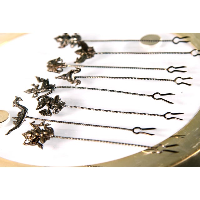 Sterling Silver Thai Buddhist Cocktail Forks / Hors d'Oeuvre Picks - Set of 8 For Sale In Providence - Image 6 of 9