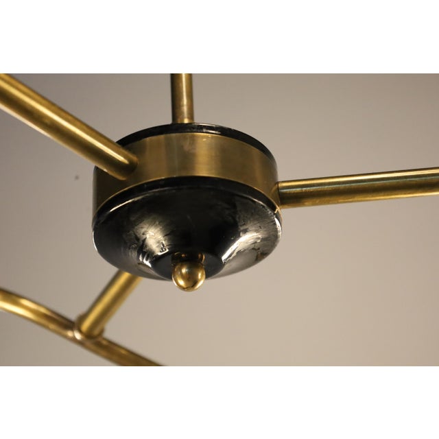 Metal 1960s Stilnovo Style Chandeliers in Brass and Glass - a Pair For Sale - Image 7 of 8