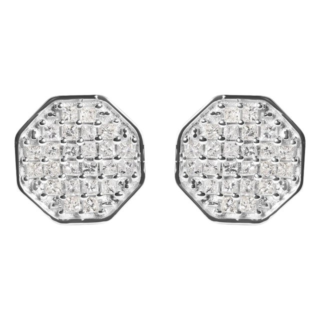 10K White Gold 7/8 Cttw Princess Diamond Composite Octagon Shaped Stud Earrings (I-J Color, I1-I2 Clarity) For Sale