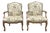Pair Vintage French Fauteuils Upholstered in Scalamandre Fabric With Nailhead Trim For Sale