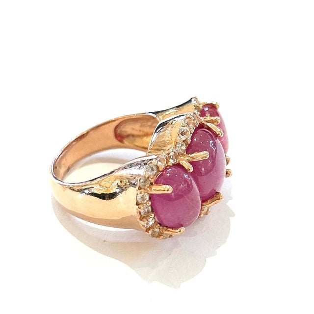2020s Bochic “Orient” Vintage Ruby & Diamond Ring Set 18K Yellow Gold & Silver For Sale - Image 5 of 9