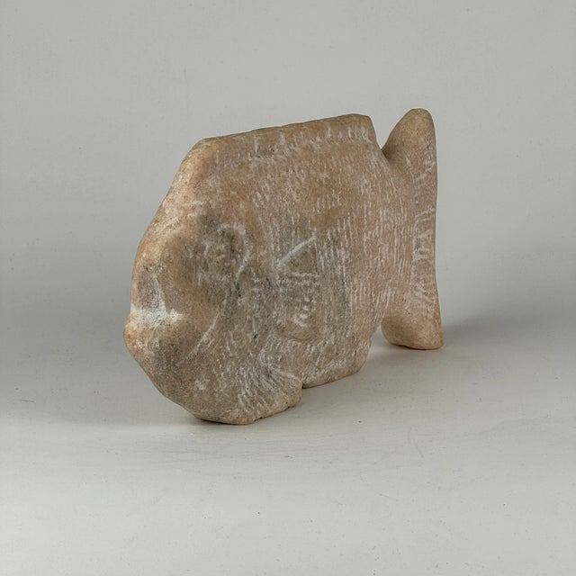 1980s 1980s Vintage Hand Carved Stone Fish Sculpture in Light Pink/Gold Hue For Sale - Image 5 of 8