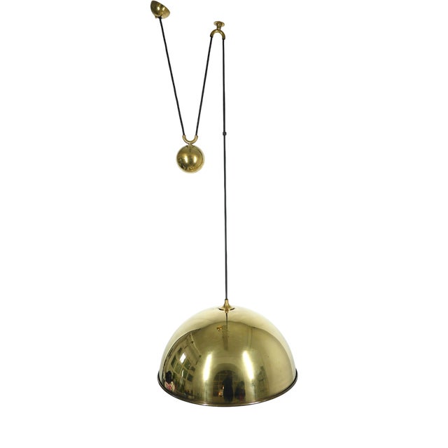 Height-Adjustable Pendant Light in Brass by Florian Schulz for Florian Schulz Gmbh, Germany, 1970s For Sale