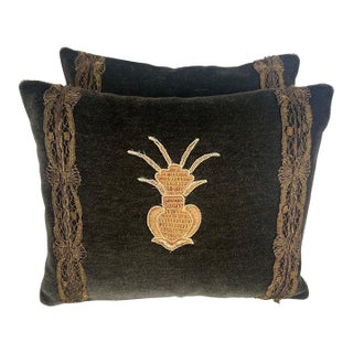 Pair of Metallic Appliqued Velvet Pillows by Mla For Sale