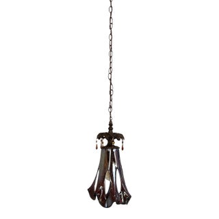Art Glass Reddish Brown Fazzoletto Stretched Loop Shade Pendant Light For Sale