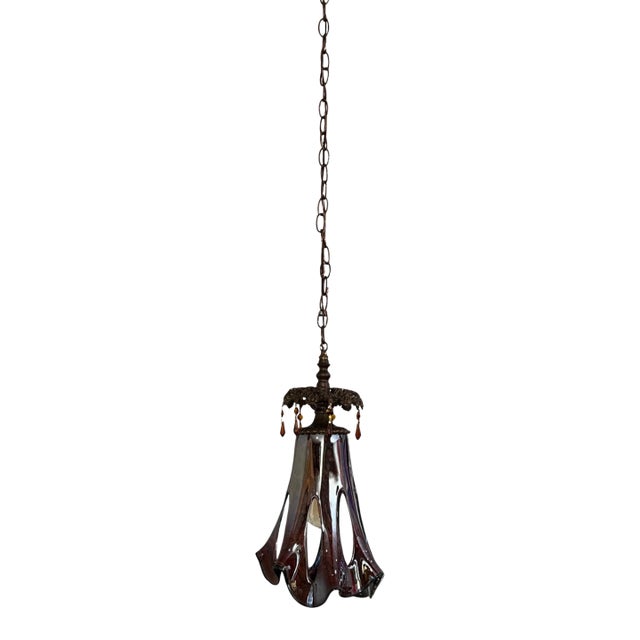 Art Glass Reddish Brown Fazzoletto Stretched Loop Shade Pendant Light For Sale