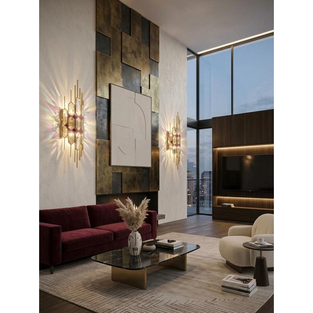 Gold Large Wall Lamps by Albano Poli for Poliarte, 1970, Set of 2 For Sale - Image 8 of 12