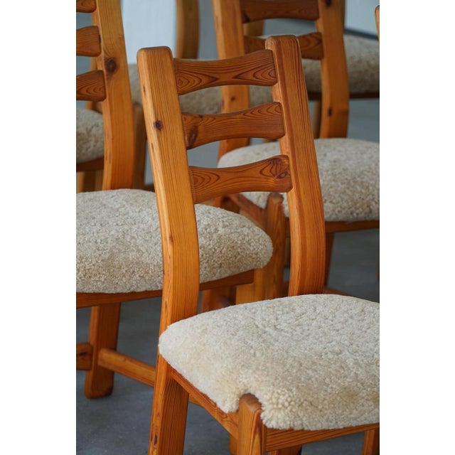 Brutalist Modern Danish Chairs in Pine & Shearling Lambswool, 1970s, Set of 12 For Sale - Image 13 of 18