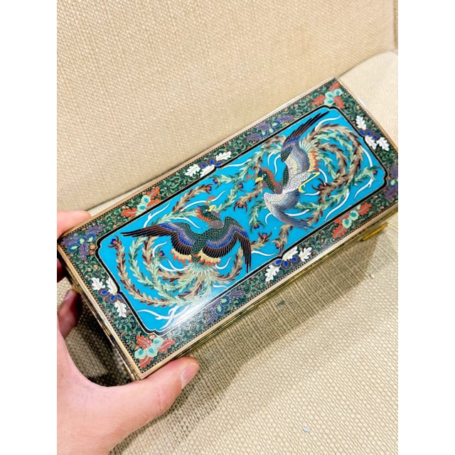 Exceptional Meiji Japanese Cloisonne Enamel Phoenix Dragon Box Signed Inaba For Sale In New York - Image 6 of 15