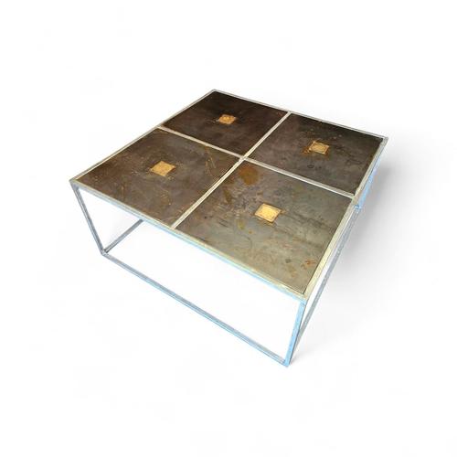 Metal Brutalist Coffee Table in Metal and Copper with Steel Tops, 1980s For Sale - Image 7 of 9