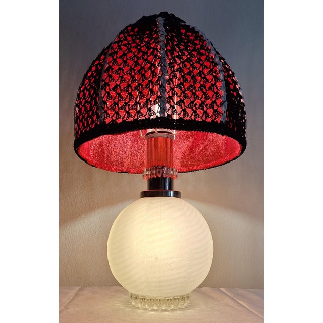 Vintage Table Lamp with Relief Glass Base and Sequin Shade from Lamplove, 1970s For Sale - Image 3 of 12