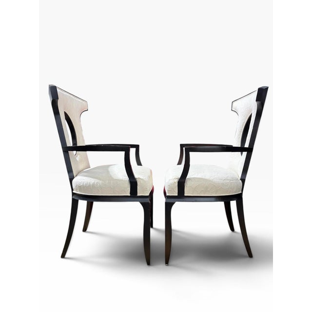 Barbara Barry for Henredon dining armchairs from the Elegance Collection. Each chair features an exposed rosewood frame,...