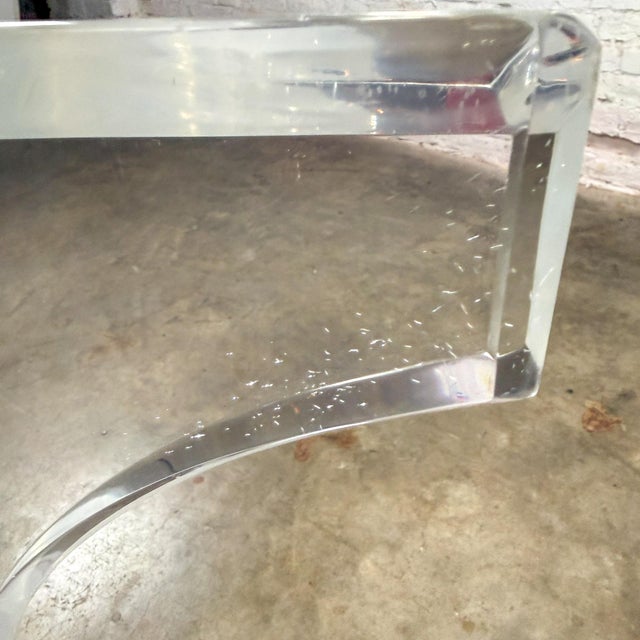 Vintage Modern to Hollywood Regency or Art Deco Dining Table Lucite Sculptural Base Oval Glass Top For Sale - Image 15 of 18