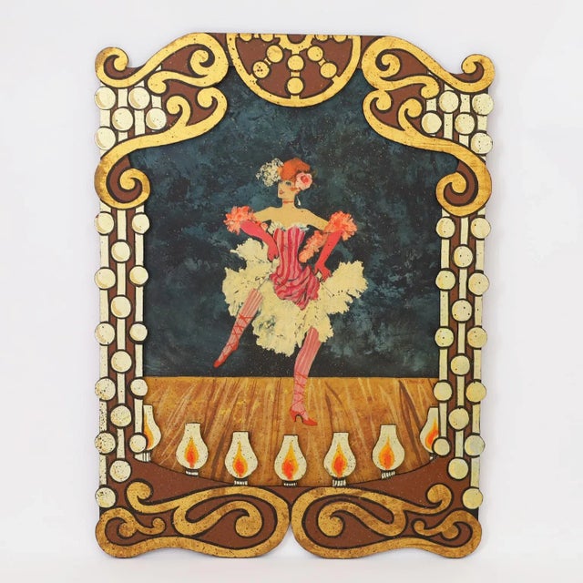 Two striking acrylic paintings on board, one of a cabaret or can-can dancer on a stage and one of a gentleman seated at a...