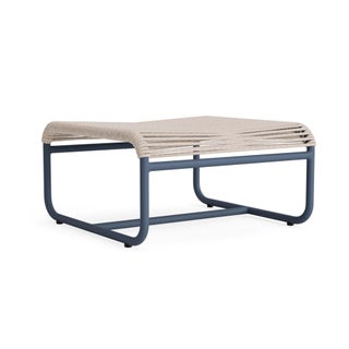 Brown Jordan Walter Lamb Aluminum Ottoman in Sapphire with Pebble Strapping For Sale