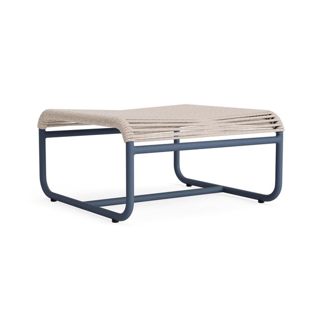 Brown Jordan Walter Lamb Aluminum Ottoman in Sapphire with Pebble Strapping For Sale
