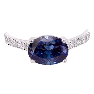 Natural Sapphire Diamond Ring 6.5 14k W Gold 3.15 TCW Certified For Sale