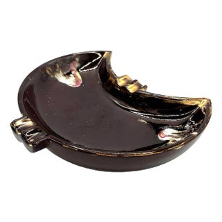 Mid Century Ceramic Crescent Shaped Glazed Ashtray Dish For Sale