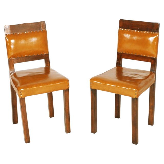Set of Art Deco Walnut & Leather Side Chairs, 1920s For Sale - Image 9 of 9