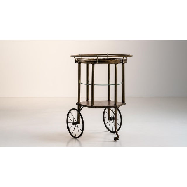Gold 1960s French Brass & Glass Bar Cart For Sale - Image 8 of 10