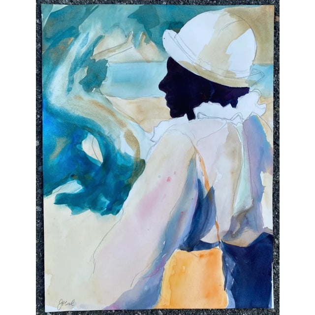 Watercolor portrait of an African American lady by New Jersey artist Jackie Flood. Signed lower left