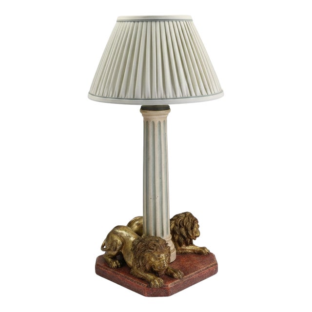 Neoclassical Grand Tour Lion and Fluted Column Table Lamp in Gilt Wood, 1880 For Sale