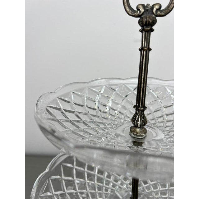 Vintage French Crystal Cut 3-Tier Serving Cake Stand For Sale - Image 6 of 14