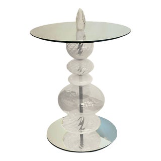 Abacus Glass Tea Table by the Drawing Room Atl in Finish Celedon - Size: Tall / Gueridon - Modern Sofa Table in Neutral White Glass For Sale