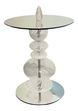 Abacus Glass Tea Table by the Drawing Room Atl in Finish Celedon - Size: Tall / Gueridon - Modern Sofa Table in Neutral White Glass