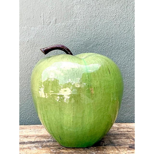 Vintage Monumental Green Ceramic Apple Sculpture For Sale - Image 11 of 12