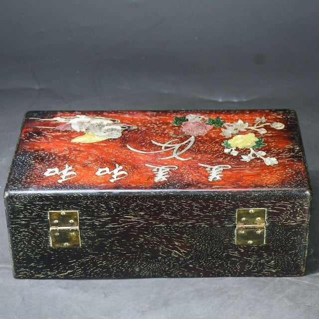 Wooden Jewelry Box With Mother-of-Pearl Inlay & Brass Latch – "Harmony" Motif For Sale - Image 9 of 10