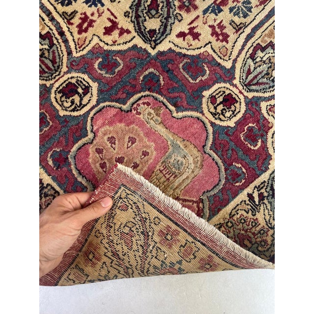 1900s COLLECTOR'S ROYAL PEACOCK KERMAN Duel Cypress Tree of Life Rug 9 x 11.8 For Sale In Milwaukee - Image 6 of 17