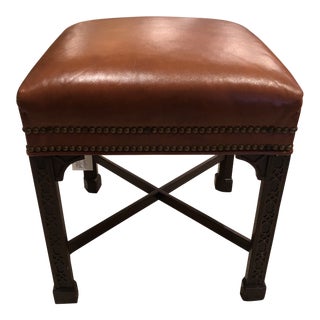 Late 20th Century Hickory Chair Leather Ottoman Stool For Sale