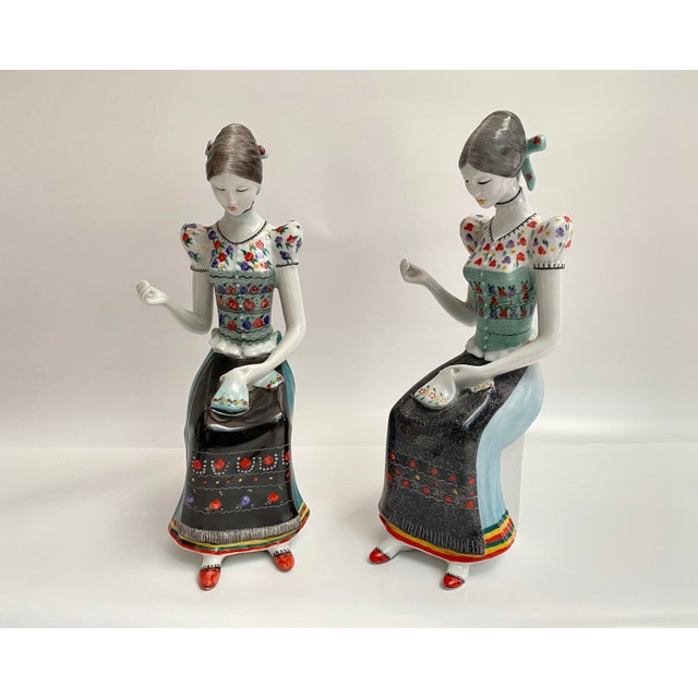 Black Vintage Hollohaza Porcelain Embroiderer Figurine, Hand-Painted, Hungary, 1980s For Sale - Image 8 of 8