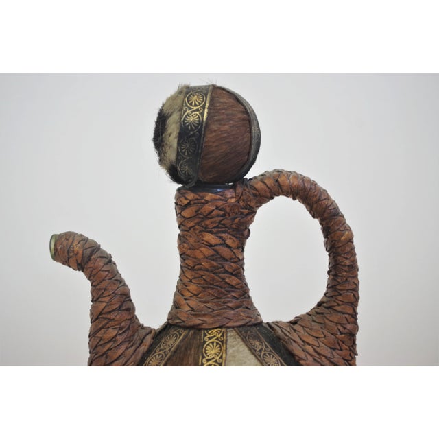 1970s Glass Bottle Covered in Rope of Leather and Hair, 1950s For Sale - Image 5 of 11