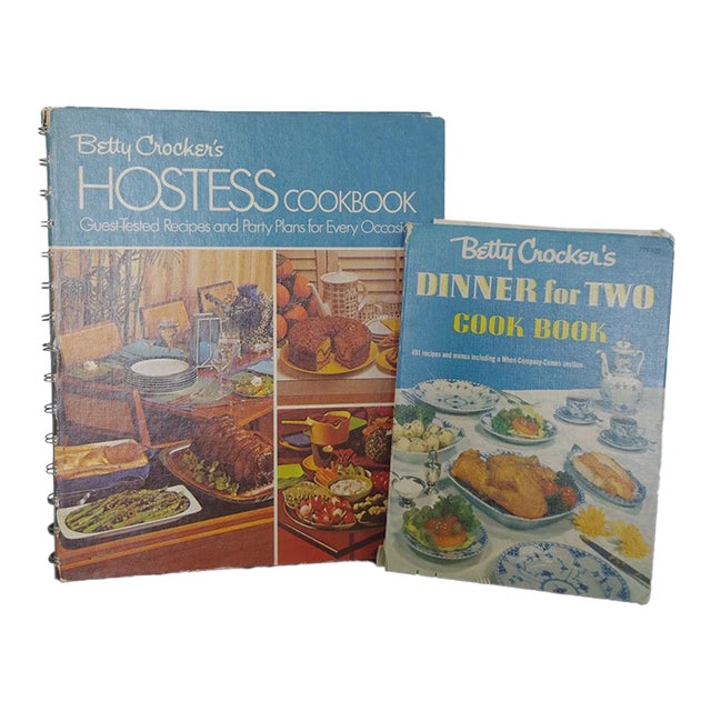 Vintage Betty Crocker's Dinner for Two Cook Book First Edition, 1958 & Hostess Cookbook, 1974 Mid-Century Modern Spiral Hardcover Books For Sale
