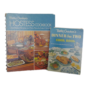Vintage Betty Crocker's Dinner for Two Cook Book First Edition, 1958 & Hostess Cookbook, 1974 Mid-Century Modern Spiral Hardcover Books