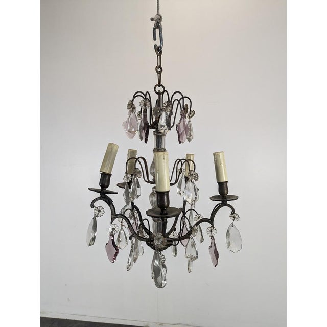 Six-Light Chandeliers with Polychrome Crystal Drops, Set of 2, in Very Good conditions. Up to 250V (Europe/UK...