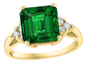 Natural 3.5 Ct Emerald Cut Emerald & 0.30 Carat Diamond Ring 14 Kt Yellow Gold