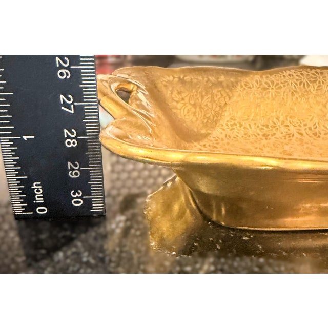 Vintage Pickard Etched Gold Rose Chintz Handled Tray - Hollywood Regency For Sale - Image 10 of 12