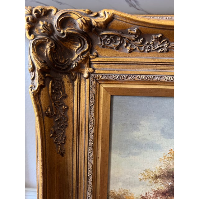 Vintage Romantic Landscape Oil Painting, Signed John Pollins, Ornate Giltwood Frame For Sale - Image 4 of 5