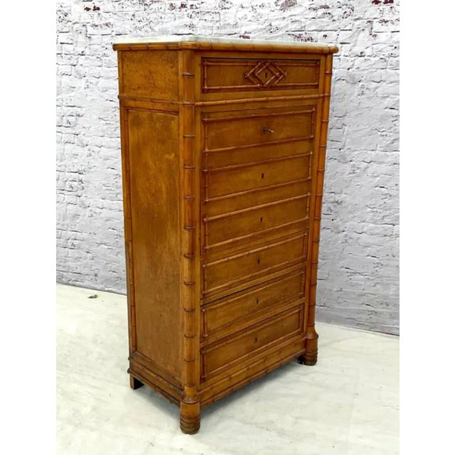 Faux Bamboo Chest of Drawers With Desk & Marble Top For Sale - Image 12 of 12