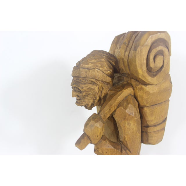 V Fortin 13” Vintage Hand Carved Wood Hunter Trapper Winter Traveller French Canadian Folk Art, Figurine, Signed Wood Carving Quebec Man For Sale - Image 16 of 16