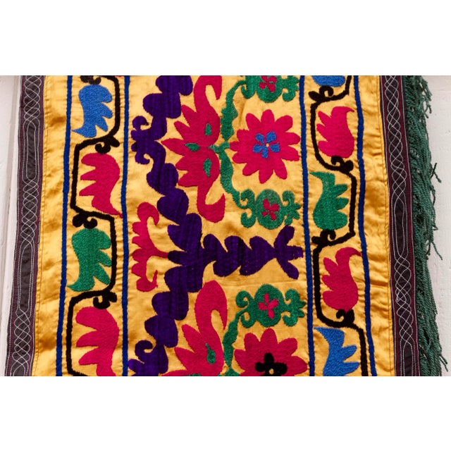 1950s Long Mid-Century Vibrant Yellow Suzani Runner For Sale - Image 5 of 8