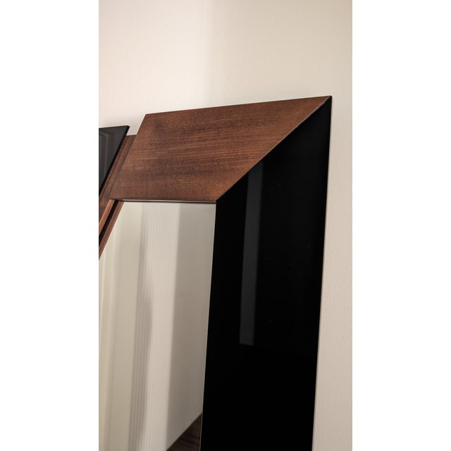 Modern Walnut & Black Glass Mirror For Sale - Image 4 of 6