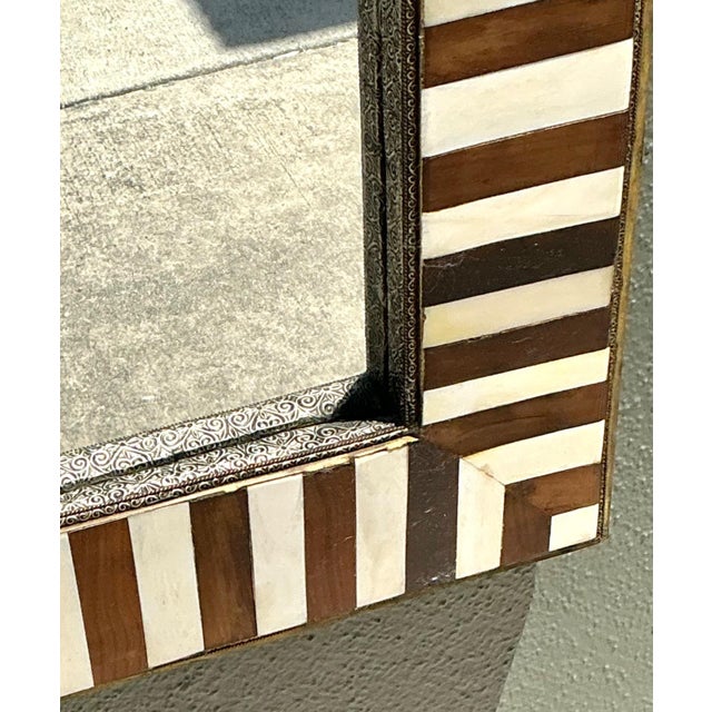 Late 20th Century Vintage Striped Bone Inlay Wall Mirror For Sale - Image 5 of 14